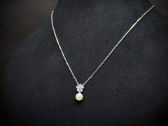 925 Sterling Silver Flower Pendant Set with Pearl Drops – White Gold Finish