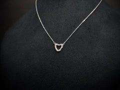 925 Sterling Silver Hollow Heart Pendant Necklace – White Gold Finish