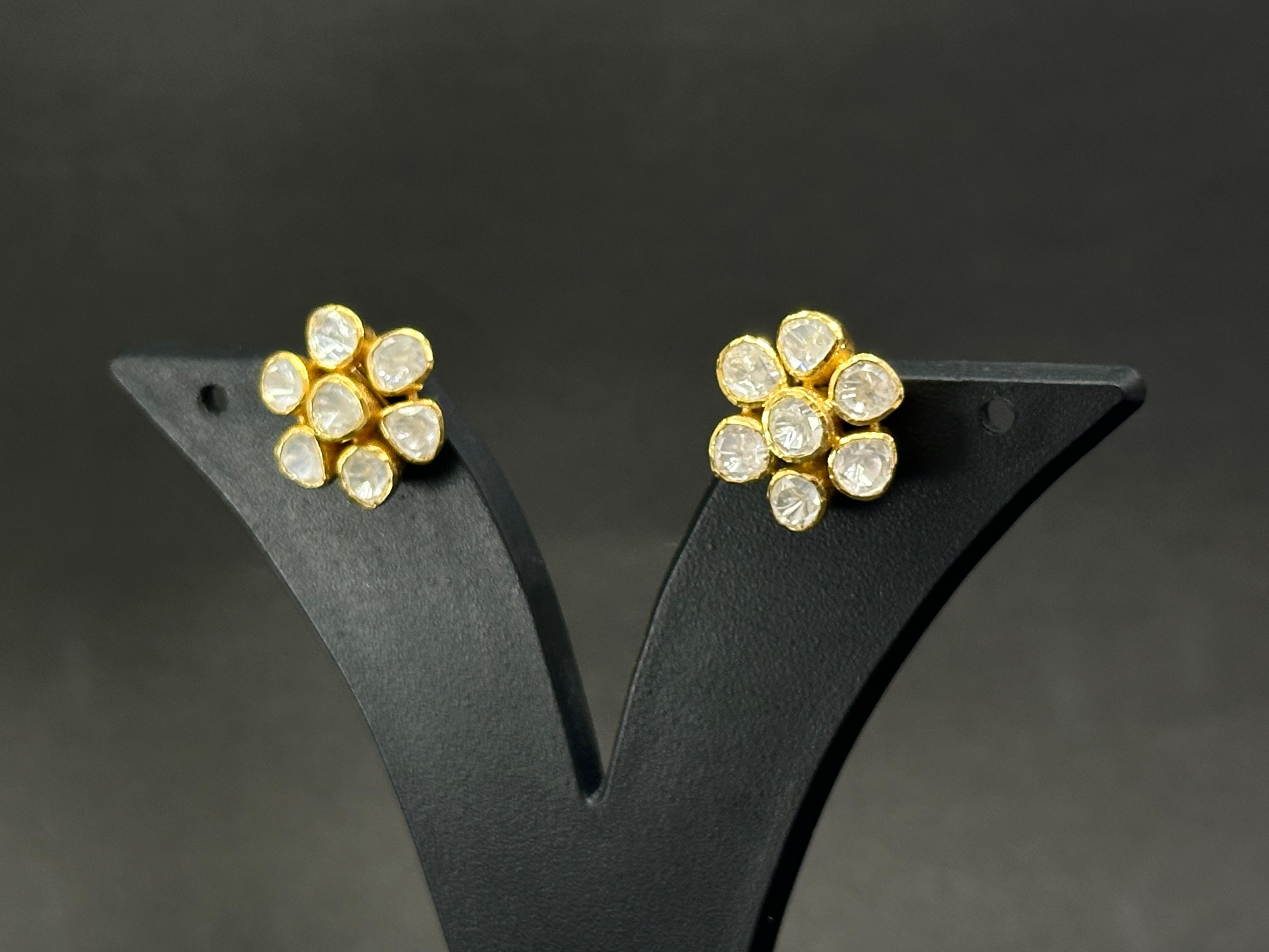 Handmade Polki Flower Tops in 925 Silver | Traditional Indian Jewelry