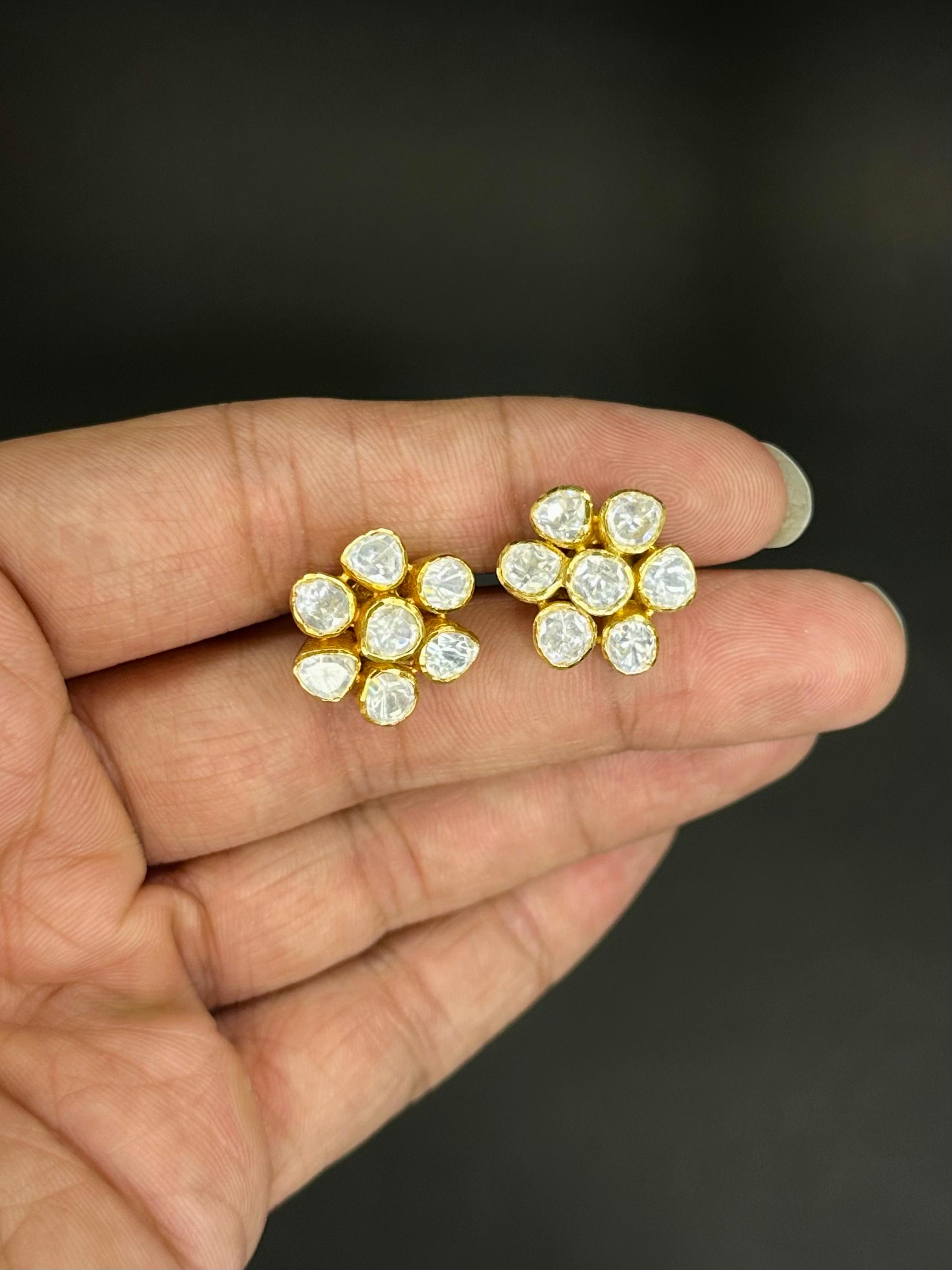 Handmade Polki Flower Tops in 925 Silver | Traditional Indian Jewelry