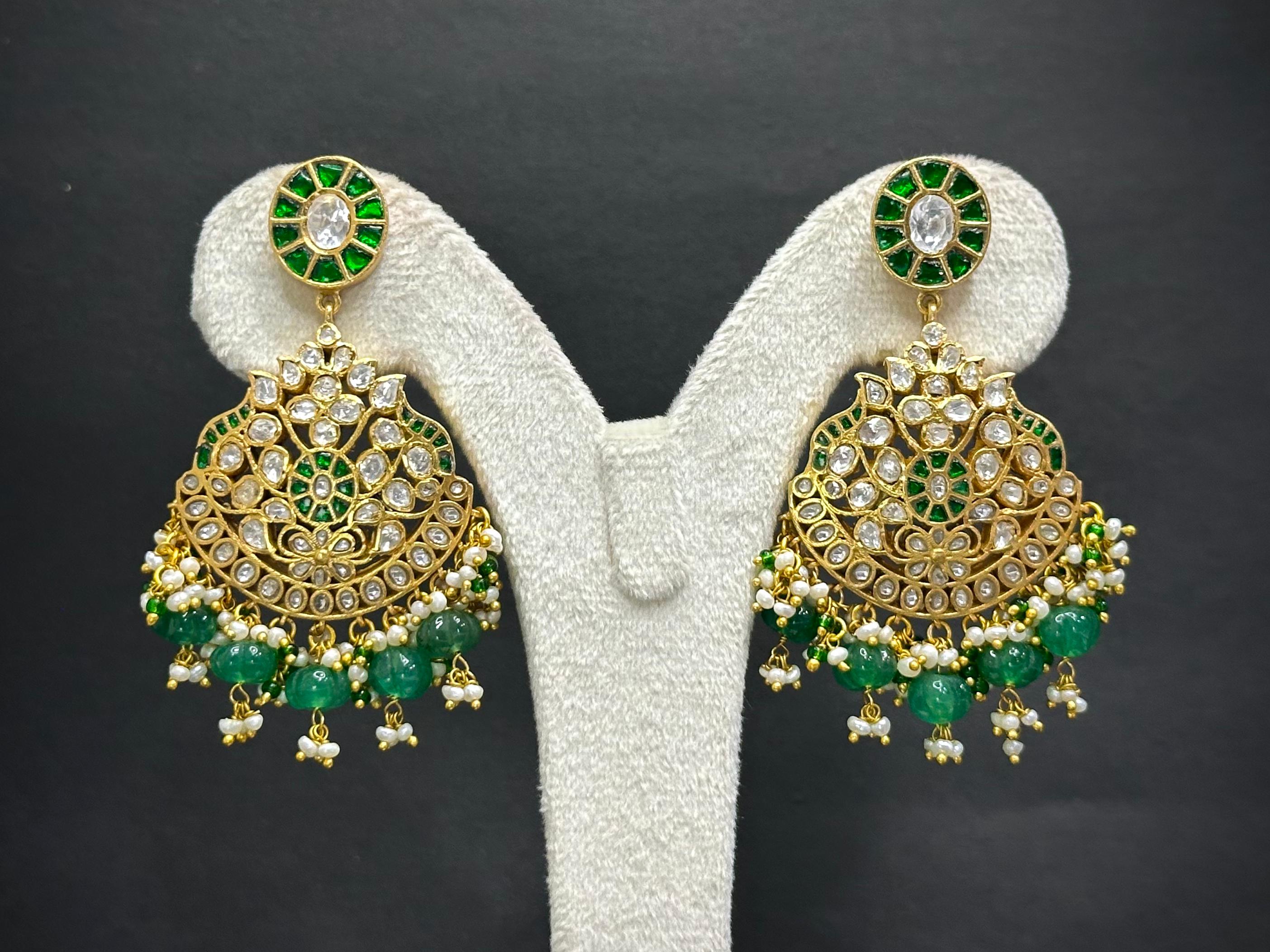 Handmade Kundan Polki Rani Haar Necklace Set — 925 Silver, Moissanite & Pearls