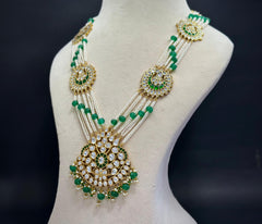 Handmade Kundan Polki Rani Haar Necklace Set — 925 Silver, Moissanite & Pearls